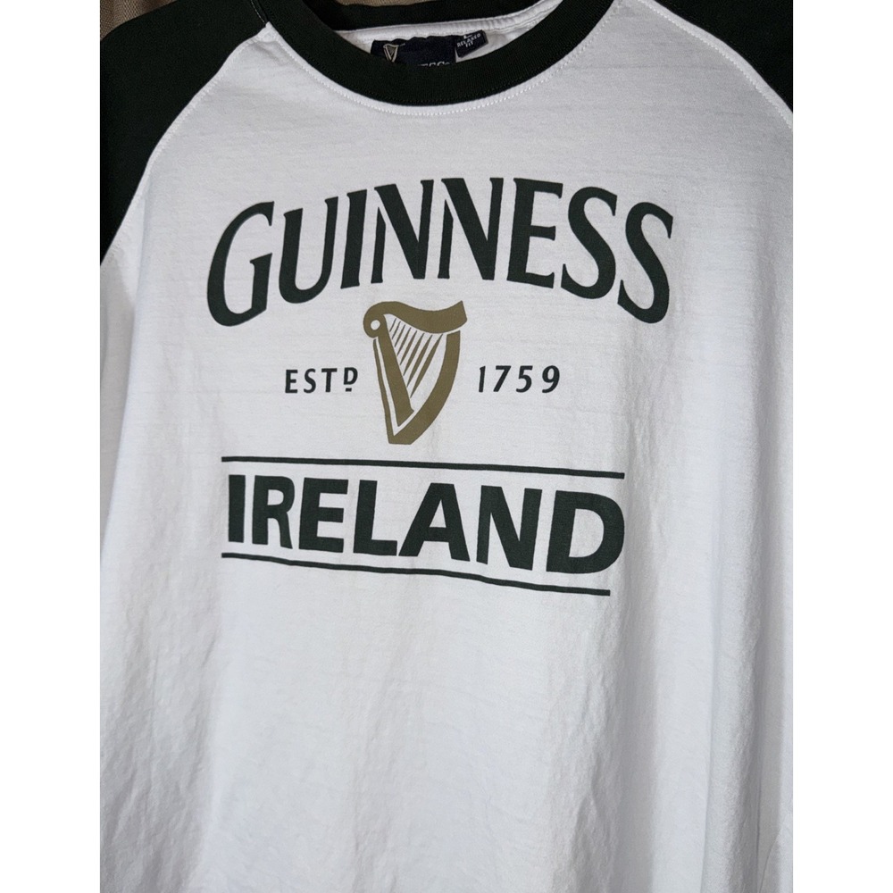 Guinness Ireland Long Sleeve Size Large Relaxed Fit 100% Cotton White Green - Picture 2 of 5